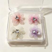 6pcs Women's Blue Mesh Floral Hair Clips, Cute Elegant Bangs Clips, Versatile Side Hair Clips For Girls, Gentle Fairy Style Exquisite High-End Cherry Blossom Hair Pins, Suitable For Daily Wear - Blue - View 8