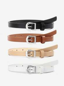 4pcs/Set Women & Teen Girls' Slim Genuine Leather Belt, Metal Buckle Design, Suitable For Pants, Dresses, Summer, Autumn, Halloween And Other Occasions - Multicolor - View 11