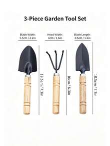 3 PiecesFloral Soil Gardening Tool Set, Portable Garden Planting Tools With Shovel And Rake, Multi-Functional For Loosening Soil, Transplanting And Tilling, Comfortable Solid Wood Handle, Lightweight And Easy To Store - Black - View 4