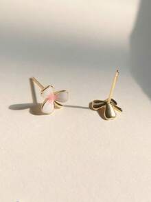 1 Pair S925 Sterling Silver Lucky Clover Pink Glazed Stud Earrings, Versatile Daily Wear, Gentle Vibe - Clover - View 4