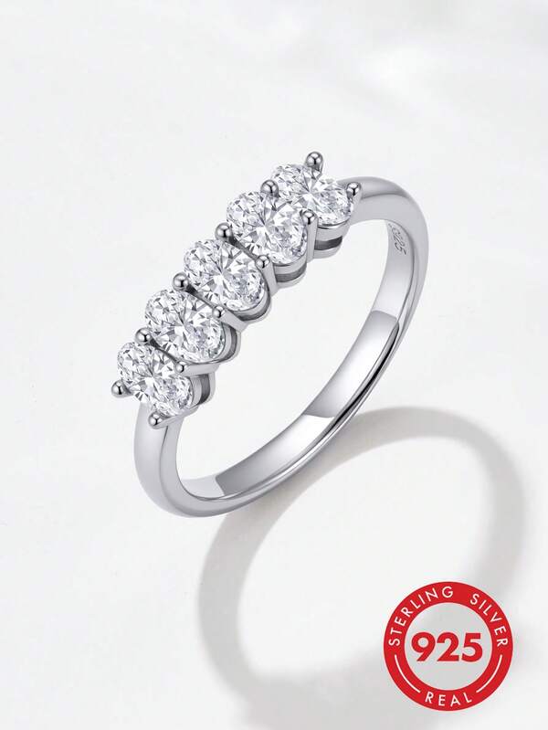 1 pièce Bague anneau en argent sterling S925 avec moissanite ovale de couleur D, bijou de mariage de luxe pour femmes