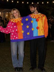 Couples Halloween Clown Costume 2-Person Conjoined Pullovers For Cosplay - Multicolor - View 5