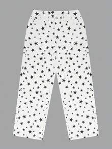 Women White Straight Jeans Star Print Loose Wide Leg Jeans Vintage Hot Girl Vacation Streetwear, Summer Fall - White - View 6