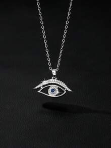 1pc/Luxury Men's Evil Eye Zirconia Inlaid Pendant Collarbone Necklace, Blue Diamond Eye Shape Fashion Popular Chain, Suitable For Halloween Party Gathering And Daily Wear - Multicolor - View 1