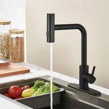 Matte Black Pull-Out Kitchen Faucet, Stainless Steel High Arc Single Handle Sink Tap, 3-Mode Switchable Pull-Out Spray Head, Rust-Resistant Black Coated Sink Faucet, Single Hole Easy Installation Kitchen & Bathroom Hardware, Modern Minimalist Home Decor Kitchen Renovation Hardware, Practical Housewarming Kitchen Gift - Multicolor - View 8