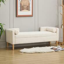Velvet Storage Bench With Arms - Ideal For Living Room, Entryway And Bedroom - Ivory - 象牙 - 查看 1