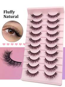 Asiteo 10 Pairs Faux Mink Full Strip False Eyelashes, Soft Band Fluffy Lashes, Suitable For Girls Who Prefer Natural Makeup Look - Black - View 2