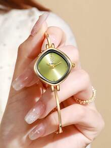 Bestselling Niche Diamond Thin Strap Watch For Women, Multi-Color Gradient Sunburst Small Dial Delicate Bracelet Watch, Light Luxury Minimalist Commuter Versatile Quartz Wristwatch, Gift - Gold - View 4