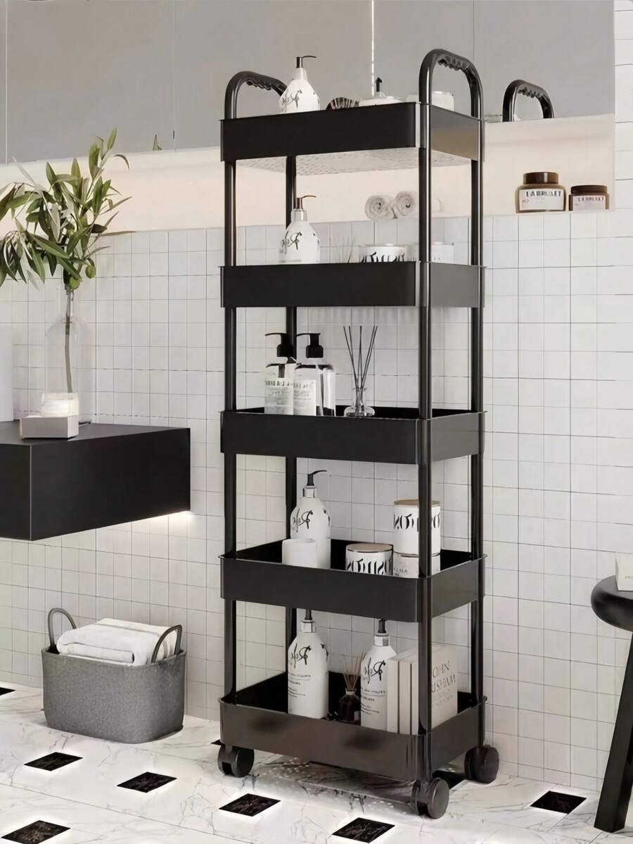 Carrito de almacenamiento con ruedas de 3 niveles con asa - Estante de almacenamiento multifuncional para el suelo, perfecto para la organización de la cocina y el baño, estante de drenaje móvil, ideal para fiestas de vacaciones, artículos esenciales de regreso a la escuela y planificación de Año Nuevo