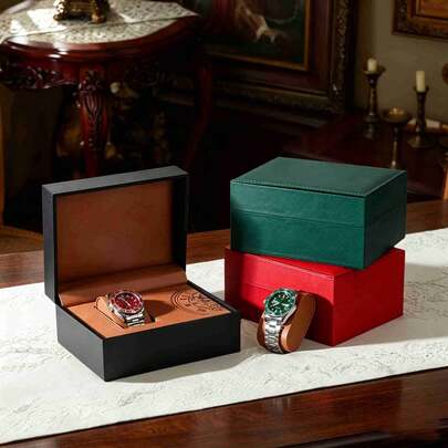 1 Pc Luxury PU Leather Single Watch Box, Flip-Top Watch Storage Display Case With Soft Lining, Vintage Watch Holder Organizer Gift For Men Watch Lovers