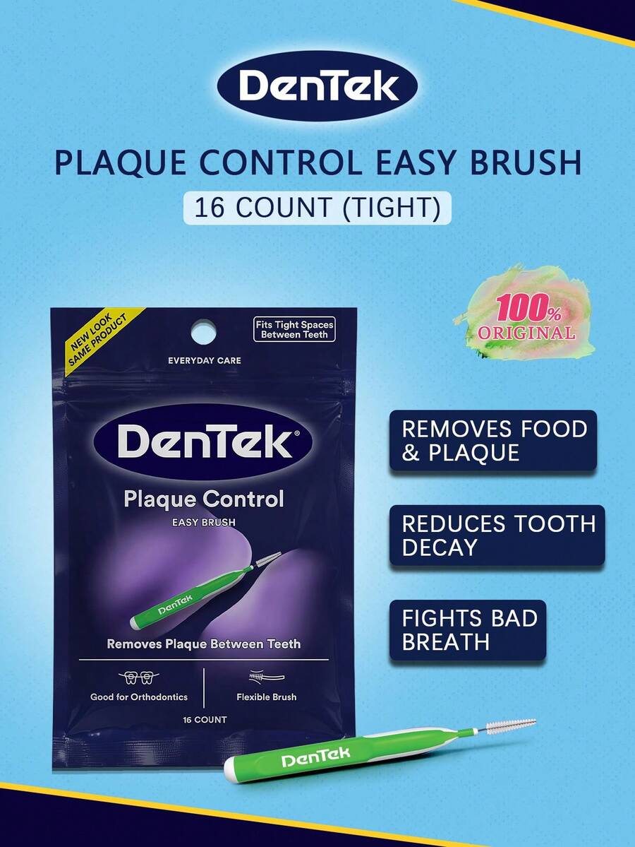 Dentek Plaque Control EASY BRUSH 超迷你牙刷 16入，超細刷毛適用狹窄空間，去除牙菌斑，溫和呵護牙齦，防滑手柄，適合隨身攜帶使用