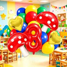 Cute Mushroom Number Balloon Set, Includes Red Number Balloons, Mushroom Balloons, Heart Balloons And Latex Balloons, Suitable For Mushroom Theme Birthday Party Decoration, Fairy Tale Theme Party And Other Occasions - View 14