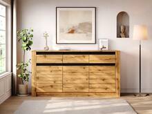 Sideboard With Wave Design 135x35x70cm Natural Wood - Natural - View 3