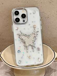 奢華閃亮水鑽仿寶石蝴蝶鏡面手機殼，適用 Apple 16 Pro Max/16 Pro/16/15/15 Pro/New 14 Pro/15 PM/14/12 PM，韓系小眾創意全包款 - 無色 - 查看 2