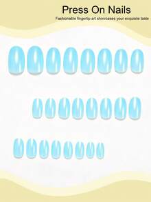 24pcs Oval Shape Press-On Nails, Fresh Fashion Blue-Green Pearlescent Design, Minimalist Elegant Teal Pearl Luster Short Nails, Includes 1 Sheet Jelly Glue And 1 Nail File (Jelly Glue Randomly Shipped), Suitable For Women And Girls For Daily, Dating, Party And Other Occasions - Cadet Blue - View 2