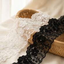 1/3" 13cm Wide 3D Floral Embroidered Lace Trim With Sequins And Beads, Fan-Shaped Edge Transparent Mesh Lace Trim, Suitable For Sewing DIY Crafts, Bridal Wedding Veil, Underwear, Clothing Accessories, Vintage Elegant Lace Trim - Multicolor - View 10