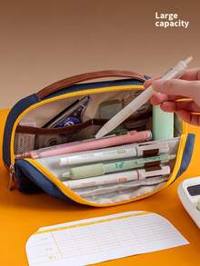 Large Capacity Pencil Case, Beautiful And Practical, Office Stationery Storage Bag, Simple And Durable, Multi-Functional Design, , First Day Of School - Multicolor - View 3