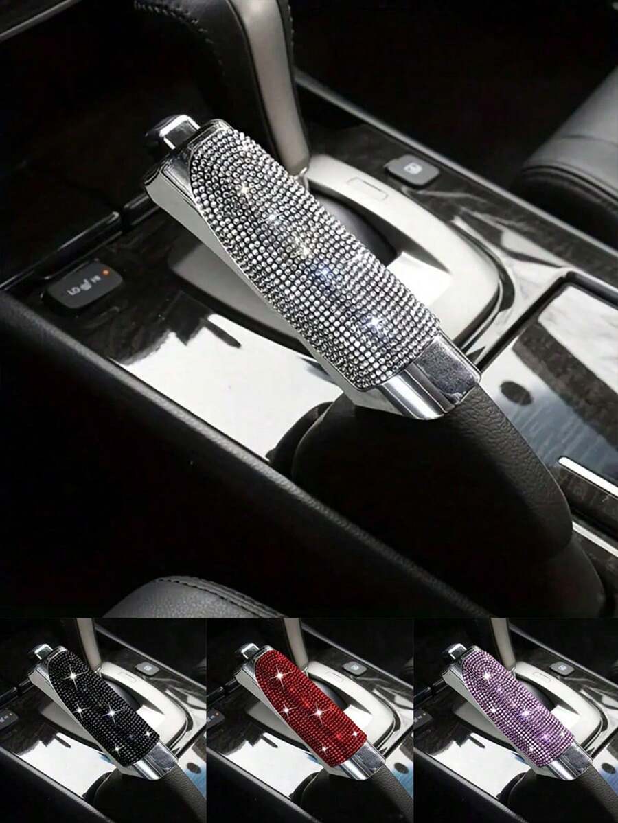 1組汽車手煞車套與排檔桿套,水鑽水晶裝飾汽車內飾配件,適合女性,汽車配件(請注意尺寸,不適用於所有車型) - A - 查看 1