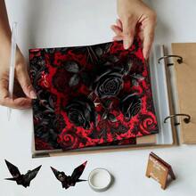 2D FLAT Baroque Relief Red & Black Rose Decorative Paper 24 Sheets 6*6 Inch Vintage Dark Pattern Scroll Black & White Rose Distressed Scrapbook Background Paper Gothic Dark Atmosphere Material Niche Vintage Scrapbook, Dark Valentine's Day Card, Decorative Painting, Anniversary Gift Wrapping DIY Material - Square - View 10