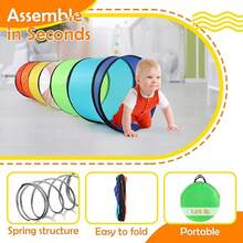 Multicolor Rainbow Foldable Play Crawl Tunnel,  Soft Mesh Kids Crawling Tube Toy, Indoor Outdoor Sensory Game Playhouse Accessory For Baby Toddlers, Portable Easy Assemble Children Activity Toy Gift - Rainbow Colors - View 5