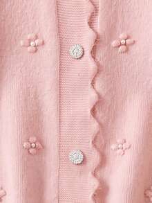 Fall Winter Women 3D Flower Knit Cardigan Xmas New Year Button Casual Long Sleeve Outerwear - Pink - View 8