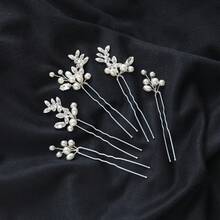 5件組手工合金珍珠水鑽婚禮新娘盤髮U型髮叉造型髮飾 - 彩色 - 查看 4