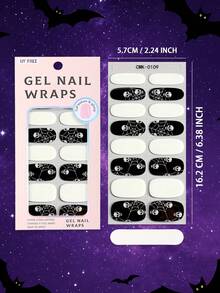 16 Peças Envoltórios de Unhas de Gel UV Free para Halloween, Adesivos de Unhas Autoadesivos com Brilho no Escuro de Desenhos Animados Divertidos, Qualidade de Salão, Fácil de Aplicar e Remover, Ideal para Manicures DIY de Mulheres em Festas de Halloween e Feriados - Preto - Visão 5
