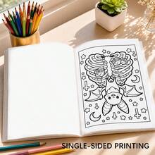 GDTME Livre de coloriage pour adultes Mignon & Effrayant, A4 24 pages, gribouillis amusants mignons et effrayants, DIY, fête de coloriage, esthétique gothique, relaxant pour l'esprit et le corps, convient aux filles et aux garçons, cadeau d'Halloween, rentrée scolaire, Noël, carnaval, papeterie - Mignon et effrayant - Voir 2