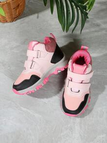 1 Pair Girls' High-Top Sports Shoes, New Autumn Style, Convenient Hook And Loop Closure, Children's Outdoor Hiking Shoes - Pink - View 6