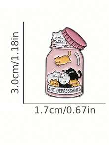 1pc Cat Anti-Depressant Pill Jar Shaped Enamel Brooch With Orange Gift Box, Cute Pet Meme Pin, Used As Clothing, Backpack Decoration Accessory - Multicolor - View 10