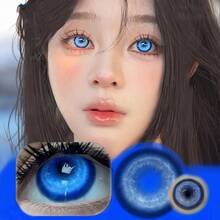Lalens Cyber 化妝亮藍色 Cosplay 動漫風隱形眼鏡 1 對 批發款 圓形年戴 DIA 14.5MM BC 8.6MM 放大眼睛 提亮效果 自然融合 派對展會萬聖節角色扮演 Cosplay 隱形眼鏡 - Nebula Dark Blue - 查看 7