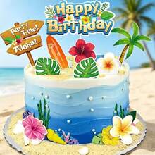 10pcs Creative Hawaiian Style Birthday Cake Toppers, Cartoon Hawaiian Theme Party Cake Decorations - Multicolor - View 4