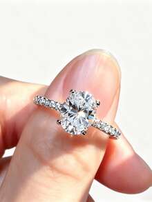ConiiW A 925 Sterling Silver Oval Ring With A 2/3-Carat Moissanite, Suitable For Both Men And Women, Perfect For Everyday Wear, Dates, And Parties. - Silver - View 3