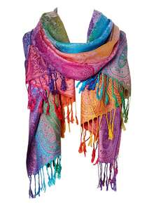 1pc Colorful Gradual Change Cashew Nut Long Tassel Shawl And Wraps Soft Lightweight Accessories Women Evening Dresses Party Travel Office Wedding Gift - Pink - View 12