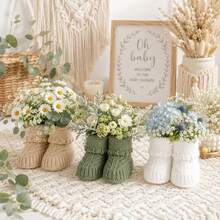 1set Baby Shower Table Decorations Crochet Knitted Baby Booties Bulk Newborn Announcement Boho Table Centerpieces Neutral Gender Reveal Party Decor - Multicolor - View 2