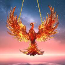1pc Gilded Red Flame Spreading Wings Phoenix Acrylic Window Hanging, Sunlight Translucent Balcony Bedroom Wall Hanging Decorative Pendant - D - View 4
