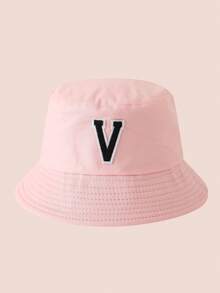 1 pezzo Cappello a secchio per bambini con ricamo lettere A-Z rosa, cappello leggero per protezione solare, adatto per attività all'aperto di ragazzi e ragazze - Black Label - Cappello da pescatore rosa - Visualizzare 23