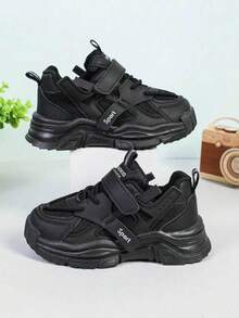 All Mesh Chunky Sneakers, Breathable Lightweight Hook And Loop Thick Sole Versatile Campus Sports Running Shoes For Boys And Girls - Black - View 2
