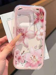 1件創意百合花珍珠彩繪圖案個性化粉色軟邊 2合1 高端全包覆 TPU 防摔時尚手機殼，適用於 iPhone 11 12 13 14 15 16 17 Pro Max A56/55/54/53/52/51 S26/25/24/23/22/21 Ultra 系列，防震保護殼（國際版，非本地版） - 粉色 - 查看 3