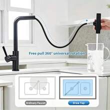 Matte Black Pull-Out Kitchen Faucet, Stainless Steel High Arc Single Handle Sink Tap, 3-Mode Switchable Pull-Out Spray Head, Rust-Resistant Black Coated Sink Faucet, Single Hole Easy Installation Kitchen & Bathroom Hardware, Modern Minimalist Home Decor Kitchen Renovation Hardware, Practical Housewarming Kitchen Gift - Multicolor - View 3