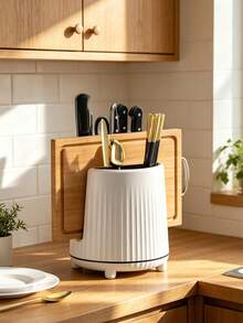 1pc Squishy Rounded Rotating Knife Rack, Neutral Solid‑Color Sturdy Plastic, Minimalist All‑Season Style For Adults, Countertop Kitchen Use, Draining Shelf For Knives Chopsticks Cutting‑Boards, Utensil‑Organizer, Stable Counter‑Top Kitchen‑Gadget - Multicolor - View 6