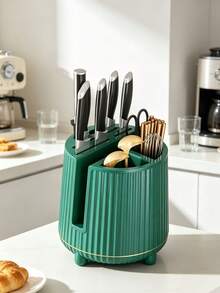 1pc Squishy Rounded Rotating Knife Rack, Neutral Solid‑Color Sturdy Plastic, Minimalist All‑Season Style For Adults, Countertop Kitchen Use, Draining Shelf For Knives Chopsticks Cutting‑Boards, Utensil‑Organizer, Stable Counter‑Top Kitchen‑Gadget - Multicolor - View 8