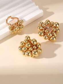 NAIZHU 1/3pcs Fashion Metallic Handmade Earrings & Ring Jewelry Set, Women's Daily Date Party Accessories - Gold - View 11
