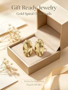1 Paar Vintage Spiralwellen ovale goldene Ohrstecker, 304 Edelstahl hypoallergen geometrisch strukturierte Metall Ohrringe, Vintage leichte Schmuckstücke für Frauen, geeignet für Alltag, Büro, Party Anlässe - Goldene ovale Ohrstecker mit Spiralwellen-Design - Übersicht 7
