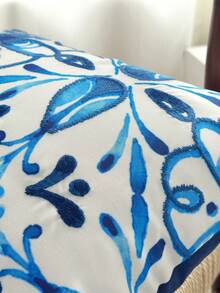 LCUHPCL 1pc Blue And White Porcelain & Moroccan Style Printed And Embroidered Waterproof Pillowcase, Home Decor For Living Room, Bedroom, Sofa, Outdoor And Various Environments - Blue - View 6