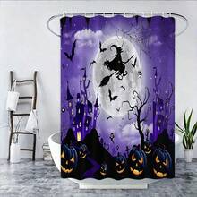 1/4pcs Halloween Flying Witch Horror Castle Shower Curtain Set, With 12 Hooks Waterproof Polyester Bath Curtain, Bathroom Curtain, Privacy, Thickened, Durable Quick Dry, 180*180cm Size - A - View 16