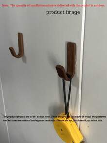 Walnut Color Wooden Wall Hook No-Drill Bathroom Kitchen Door Hanging Organizer Clothes Bag Storage Rack Heavy Duty Durable Home Essential Decor - Multicolor - View 8