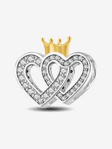 1 Fashionable 925 Sterling Silver Crown Double Heart Bead, Suitable For DIY Jewelry Making Of Women's Bracelets And Bangles, Daily Outfit Matching - Set 1 - View 14