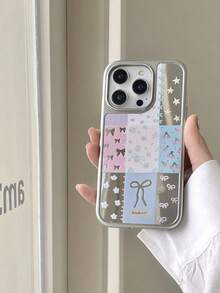 1pc Korean Style Patchwork Floral Bow Mirror Electroplated Premium Phone Case Compatible With IPhone 17 Pro Max/17 Pro/17/16 Pro/16/16 Pro Max/15 Pro Max/14 Pro Max/14 Pro/14/13 Pro Max/13 Pro/13/12 Pro Max/12 Pro/12/11 Pro Max/11 Pro/11 Shockproof IMD Printed Fashion Girly Design Perfect Gift For Girlfriend Best Friend Birthday Anniversary Couple Unique Non-Duplicate - Multicolor - View 2