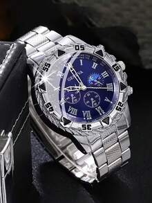 Casual Fashion Silver Steel Band Quartz Watch With Bracelet Necklace Ring Set, Holiday Special Offer, Daily Versatile, Back To School Season - Silver - View 2